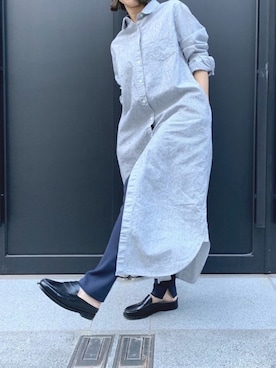 「ロールアップ」｜「アイテム（シャツワンピース）」を使った、san🦔さん（レディース・158cm）の冬コーディネート