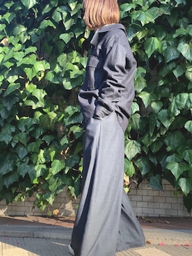 「Munich（ミューニック）の8ozデニムシャツ　オーバーシャツ（シャツ/ブラウス）」を使った、san🦔さん（レディース・158cm）の冬コーディネート