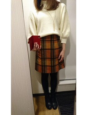 りりぃさんの「ウールブランケットチェック台形スカート」を使ったコーディネート