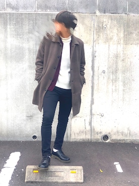 「SEVENDAYS=SUNDAY（セブンデイズサンデイ）のアイテム（チェスターコート）」を使った、🍑ムー🍑さん（メンズ・173cm）の冬コーディネート