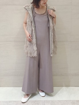「秋のカフェオレコーデ」｜「アイテム（サロペット/オーバーオール）」を使った、sakuraさん（レディース・165cm）の秋コーディネート