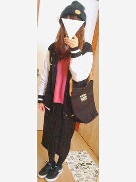 「FILA（フィラ）のアイテム（スタジャン）」を使った、anzuさん（レディース・150cm）の冬コーディネート