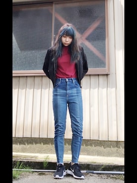 「リブT」｜「アイテム（ブルゾン）」を使った、しょーんさん（レディース・166cm）の春コーディネート