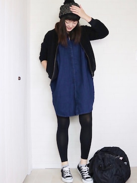 「ZARA（ザラ）のアイテム（ワンピース、ブルー系）」を使った、utamama210さん（レディース・172cm）の冬コーディネート