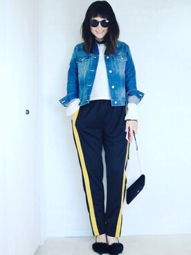 「GU（ジーユー）のアイテム（デニムジャケット、ブルー系）」を使った、utamama210さん（レディース・172cm）の冬コーディネート