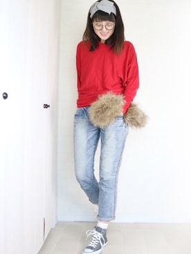 「リボンヘアバンド」｜「アイテム（パンツ）」を使った、utamama210さん（レディース・172cm）の冬コーディネート