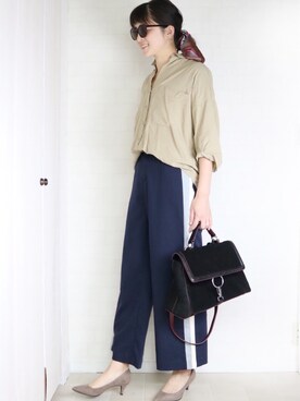 「titivate（ティティベイト）のｻｲﾄﾞﾀﾞﾌﾞﾙﾗｲﾝﾜｲﾄﾞﾊﾟﾝﾂ（その他パンツ、ブルー系）」を使った、utamama210さん（レディース・172cm）の冬コーディネート