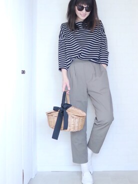 「楽天 デビリッシュトーキョーのアイテム（かごバッグ、ブラウン系）」を使った、utamama210さん（レディース・172cm）の冬コーディネート