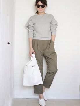 「楽天myuのアイテム（パンツ、グリーン系）」を使った、utamama210さん（レディース・172cm）の春コーディネート