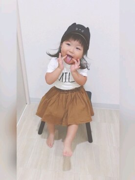 「BRANSHES（ブランシェス）のアイテム（スカート、ブラウン系）」を使った、hitomiさん（レディース・152cm）の秋コーディネート