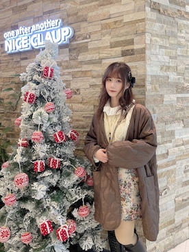 「nice claup」｜「アイテム（ノーカラーコート）」を使った、吃香香さん（レディース・157cm）の冬コーディネート