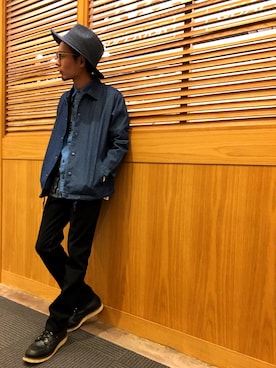 「ショップコート」｜「アイテム（デニムジャケット）」を使った、HIROさん（メンズ・165cm）の冬コーディネート
