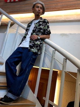 「BEN DAVIS（ベンデイビス）のアイテム（デニムパンツ）」を使った、HIROさん（メンズ・165cm）の夏コーディネート