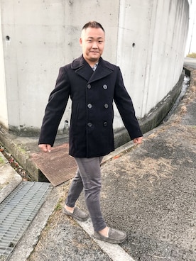 「UGG」｜「アイテム（ピーコート）」を使った、としかつさん（メンズ・171cm）の冬コーディネート