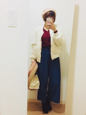 「CITRINE Chakra（シトリンチャクラ）のアイテム（ハンチング/ベレー帽）」を使った、𝔸𝕤𝕒𝕞𝕚.さん（レディース・157cm）の冬コーディネート