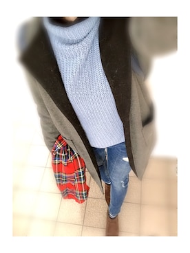 「no brand（ノーブランド）のアイテム（ピーコート）」を使った、𝔸𝕤𝕒𝕞𝕚.さん（レディース・157cm）の冬コーディネート