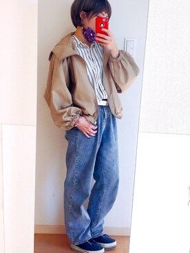 「andme（アンドミー）のアイテム（ブルゾン）」を使った、𝔸𝕤𝕒𝕞𝕚.さん（レディース・157cm）の春コーディネート