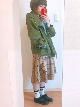 「GRL（グレイル）のアイテム（モッズコート）」を使った、𝔸𝕤𝕒𝕞𝕚.さん（レディース・157cm）の春コーディネート