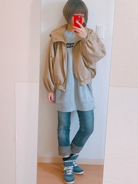 「andme（アンドミー）のアイテム（ブルゾン）」を使った、𝔸𝕤𝕒𝕞𝕚.さん（レディース・157cm）の春コーディネート