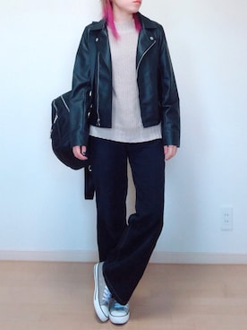 「GRL（グレイル）のアイテム（ライダースジャケット）」を使った、𝔸𝕤𝕒𝕞𝕚.さん（レディース・157cm）の春コーディネート