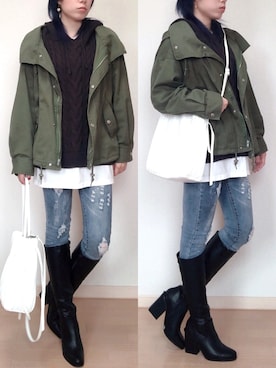 「GRL（グレイル）のアイテム（モッズコート）」を使った、𝔸𝕤𝕒𝕞𝕚.さん（レディース・157cm）の春コーディネート