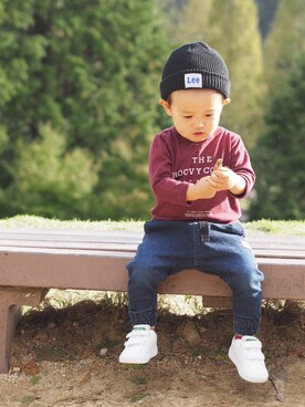 「GROOVY COLORS（グルービーカラーズ）のＧＲＯＯＶＹ　ＳＴＡＮＤＡＲＤ　長袖Ｔシャツ（T Shirts、レッド系）」を使った、hayasuke04さん（キッズ・90cm）の秋コーディネート