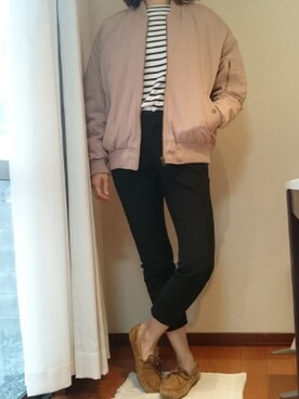 「select MOCA（セレクトモカ）のアイテム（MA-1）」を使った、manpukumiiさん（レディース・166cm）の秋コーディネート
