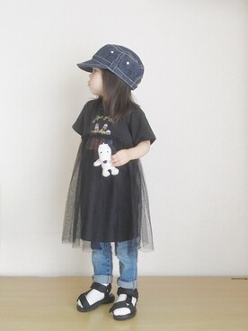 「Lee（リー）のアイテム（帽子）」を使った、accaさん（キッズ・90cm）の夏コーディネート