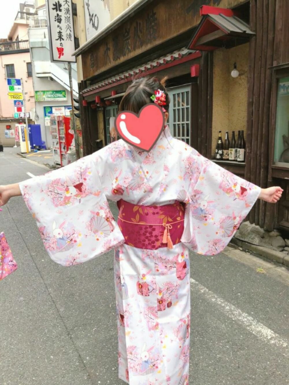 「hkgirl、Japan、kimono、Yukata、日本、淺草、浴衣、和服、夏、throwback」｜「♡のアイテム（浴衣、ピンク系）」を使った、Manaka♡さん（レディース・163cm）の秋コーディネートの1枚目の写真