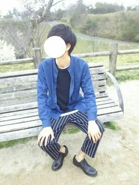 「ノーカラーシャツ」｜「アイテム（スウェット）」を使った、しまひろさん（メンズ・180cm）の春コーディネート