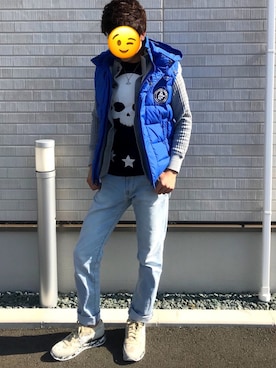 「Abercrombie&Fitch（アバークロンビーアンドフィッチ）のアイテム（ダウンベスト）」を使った、ばっしーさん（メンズ・171cm）の冬コーディネート