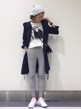 「GU（ジーユー）のアイテム（モッズコート）」を使った、kayoさん（レディース・164cm）の春コーディネート