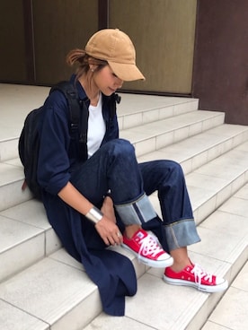 「赤」｜「アイテム（タンクトップ）」を使った、kayoさん（レディース・164cm）の秋コーディネート
