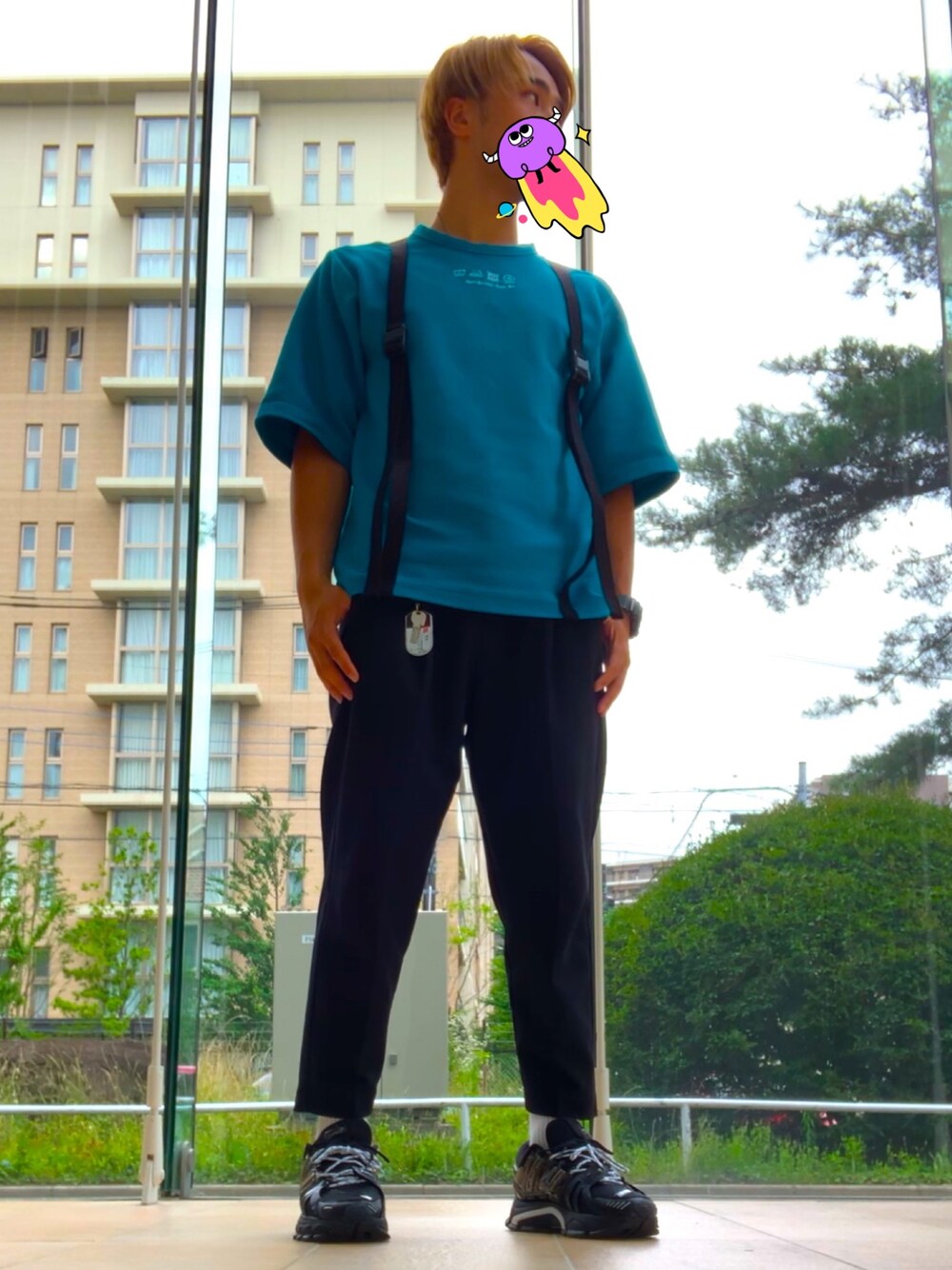「SHAREEF、Lui's、Li-ning、夏コーデ、おしゃれさんと繋がりたい、オーバーサイズ、今日のコーデ」｜「SHAREEFのアイテム（Tシャツ/カットソー、ブルー系）」を使った、TaKuさん（メンズ・175cm）の夏コーディネートの1枚目の写真