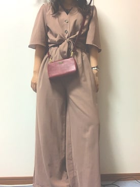 「アイテム（セットアップ、ピンク系）」を使った、ぱぁさん（レディース・161cm）の春コーディネート