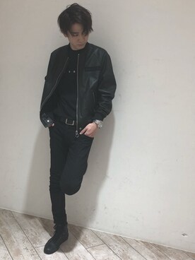 メンズ ジャケット レザーボンバージャケットを使ったショップスタッフのメンズ人気ファッションコーディネート Wear