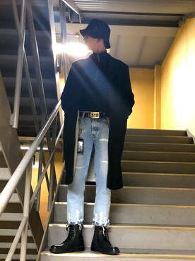 「DIESEL（ディーゼル）のアイテム（チェスターコート）」を使った、Hanedaさん（メンズ・181cm）の秋コーディネート