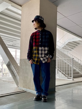 「エクストララージ」｜「アイテム（ブーツ）」を使った、小川 礼偉さん（メンズ・169cm）の春コーディネート