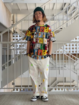 「ペイント」｜「アイテム（帽子）」を使った、小川 礼偉さん（メンズ・169cm）の春コーディネート