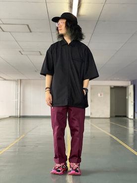 「ビッグシャツ」｜「アイテム（帽子）」を使った、小川 礼偉さん（メンズ・170cm）の夏コーディネート