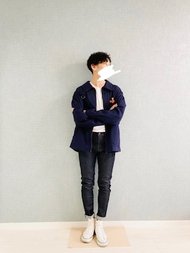 「スキニーデニム」｜「アイテム（カバーオール）」を使った、kooさん（メンズ・173cm）の秋コーディネート