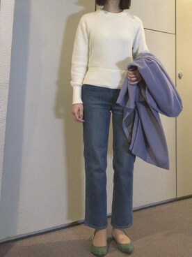 「UNIQLOU」｜「アイテム（ノーカラージャケット）」を使った、minさん（レディース・158cm）の春コーディネート