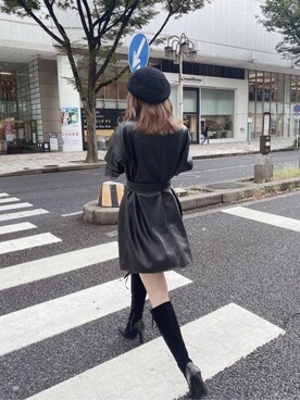 「Darich（ダーリッチ）のアイテム（ライダースジャケット）」を使った、Darichさん（レディース・160cm）の冬コーディネート