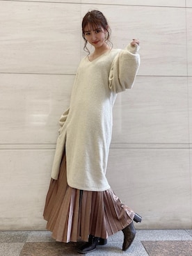 「ロングニット」｜「アイテム（ワンピース/ドレス）」を使った、Darichさん（レディース・160cm）の冬コーディネート