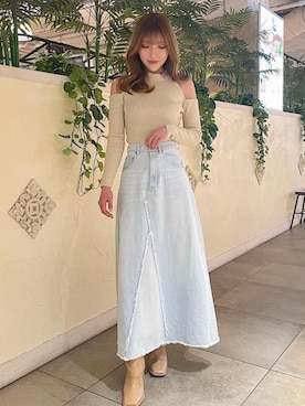 「アイテム（デニムスカート）」を使った、Darichさん（レディース・160cm）の冬コーディネート