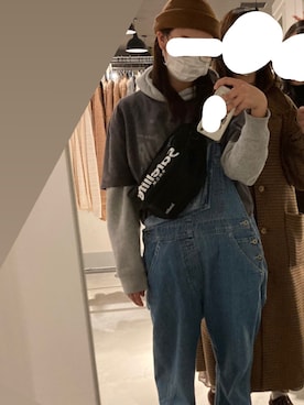 「メンズライク女子」｜「アイテム（オールインワン・サロペット）」を使った、むむむさん（レディース・158cm）の冬コーディネート
