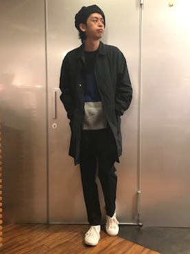 「RAGEBLUE（レイジブルー）のアイテム（ステンカラーコート）」を使った、藤瀬さん（メンズ・180cm）の冬コーディネート