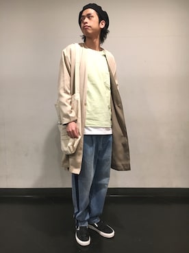 「RAGEBLUE（レイジブルー）のアイテム（ハンチング/ベレー帽）」を使った、藤瀬さん（メンズ・180cm）の春コーディネート