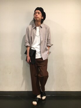 「RAGEBLUE（レイジブルー）のアイテム（ハンチング/ベレー帽）」を使った、藤瀬さん（メンズ・180cm）の春コーディネート
