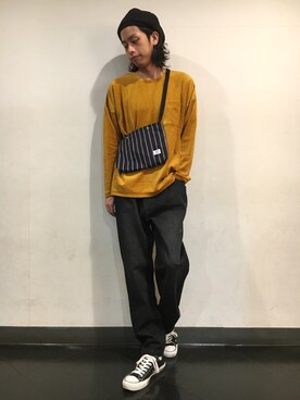 「RAGEBLUE（レイジブルー）のアイテム（ハンチング/ベレー帽）」を使った、藤瀬さん（メンズ・180cm）の秋コーディネート